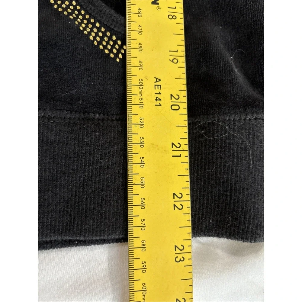 BCBGMAXAZRIA  Velour Rhinestone Full Zip Hoodie Jacket Bling Black Med